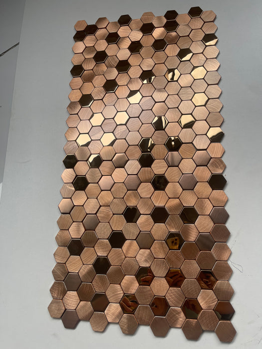 Luxury Bronze Copper Hexagon Brushed Matt mix Glossy Polished Metal Mosaic Stainless Steel Kitchen Backsplash Bathroom Wall Tile SMMT0909