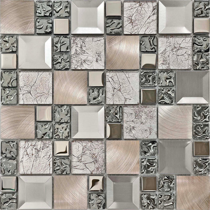 Glass Metal Mosaic Brown Gray Rose Copper Stainless Steel Tile Backsplash for Kitchen Bathroom Wall