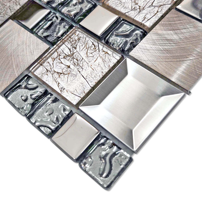 Glass Metal Mosaic Brown Gray Rose Copper Stainless Steel Tile Backsplash for Kitchen Bathroom Wall