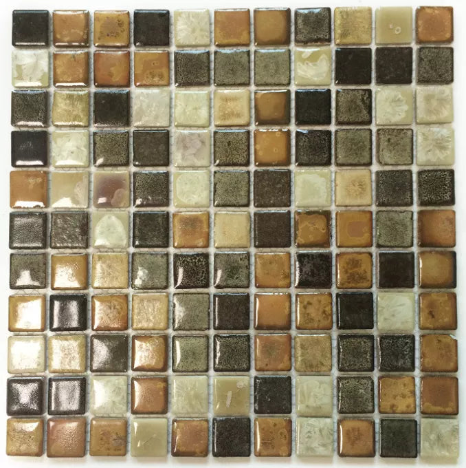 11 PCS Beige Brown Porcelain Mosaic Wall Tile Kitchen Backsplash Bathroom Ceramic Floor Tiles SSD051 - My Building Shop