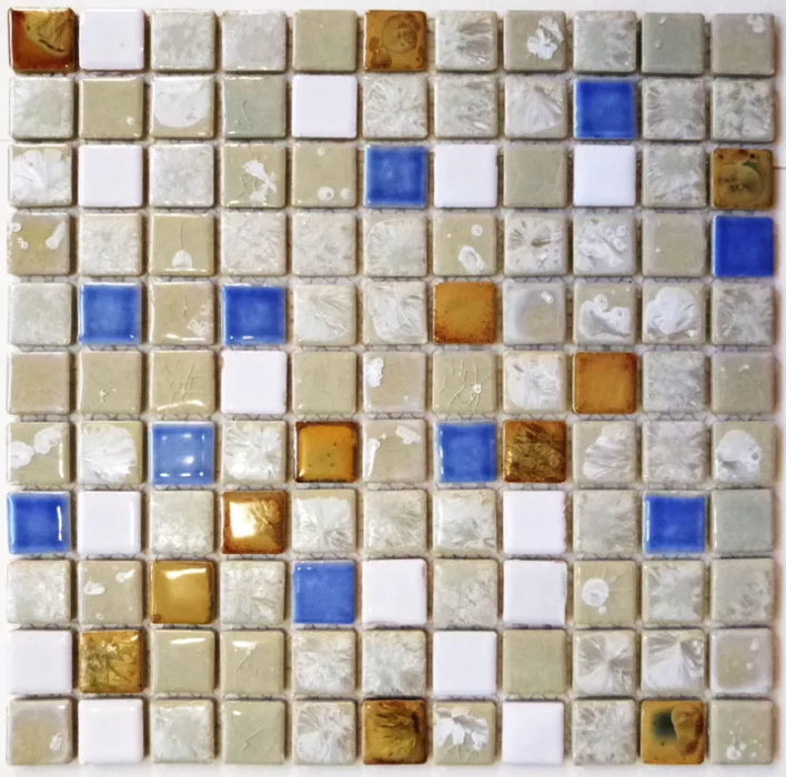 11 PCS Beige Yellow Blue White Porcelain Mosaic Kitchen Backsplash Bathroom Ceramic Floor Tiles SSD030 - My Building Shop