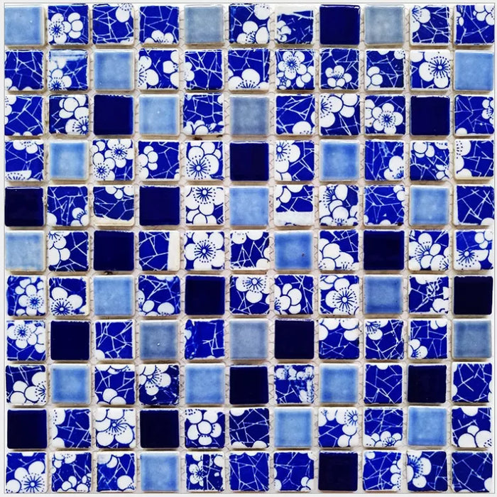 11 PCS Blue White Porcelain Kitchen Backsplash Tile Bathroom Ceramic Floor Tiles Mosaic SSD046 - My Building Shop