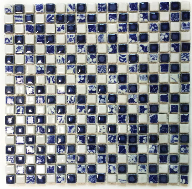 11 PCS Navy Blue White Porcelain Mosaic Walll Tile Backsplash Bathroom KitchenCeramic Tiles SSD063 - My Building Shop