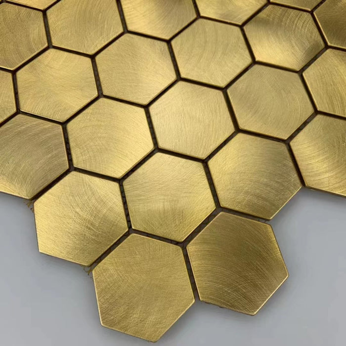 Hexagon Gold Metal Stainless Steel Aluminum Mosaic Kitchen Bathroom Wall Tile Back Splash SMMT211192 - My Building Shop
