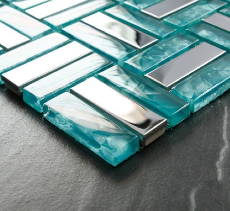 5 PCS Blue glass mosaic silver metal tile backsplash stainless steel SSMT079 glass metallic mosaic - My Building Shop