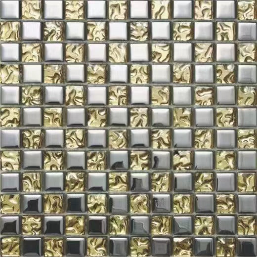 1 PC Electroplated silver mix gold glass mosaic backsplash CGMT9221 kitchen bathroom wall tile - My Building Shop