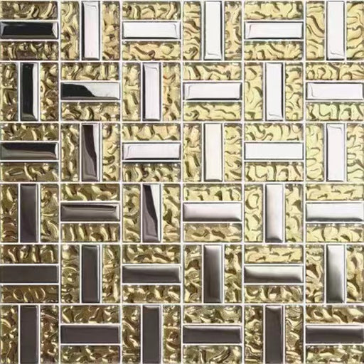 1 PC Electroplated silver yellow gold glass mosaic kitchen tile backsplash CGMT2913 bathroom wall tiles - My Building Shop