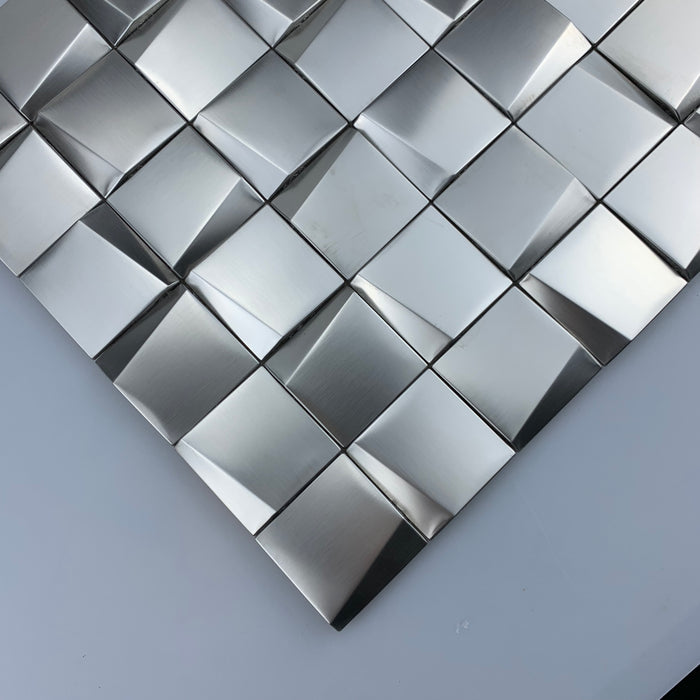 3D Art Matte Brushed Silver Metal Mosaic Stainless Steel Kitchen Backsplash Tile SMMT1902 - My Building Shop