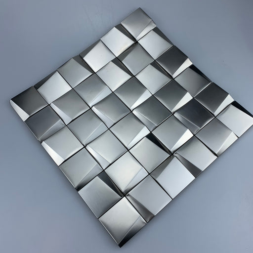 3D Art Matte Brushed Silver Metal Mosaic Stainless Steel Kitchen Backsplash Tile SMMT1902 - My Building Shop