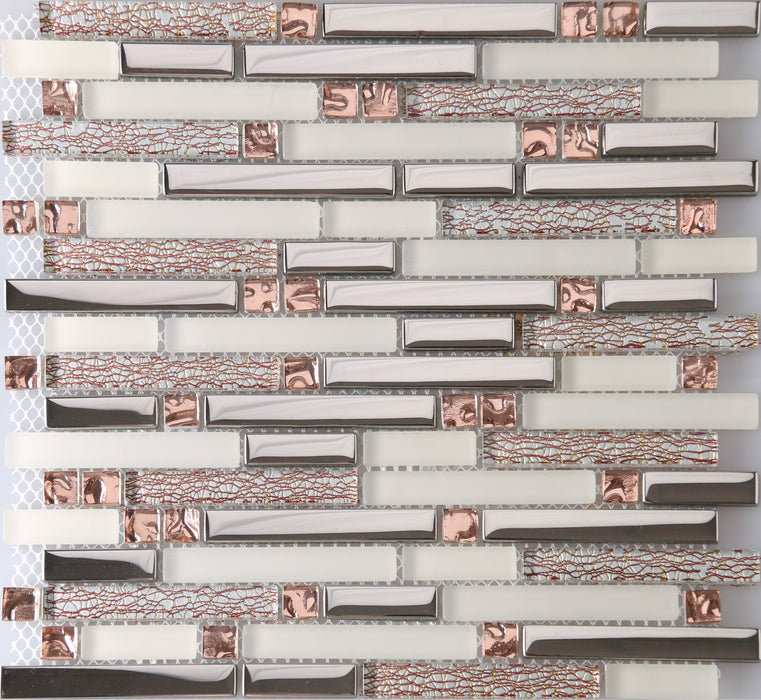 Interlocking Rose Gold Silver White Frosted Glass Mosaic Kitchen Back Splash Wall Tile YMGT002 - My Building Shop