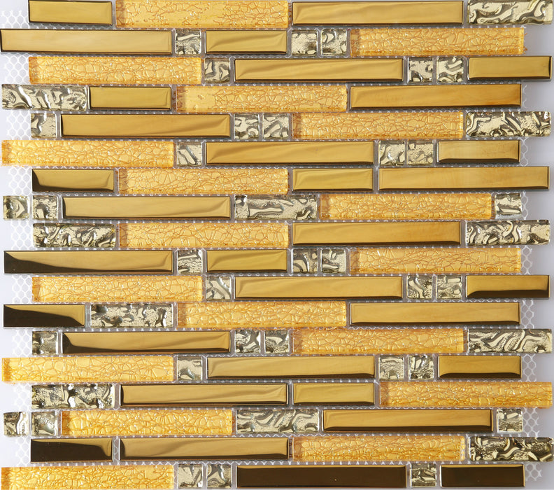 Brick Interlocking Yellow Gold Glass Mosaic Kitchen Back Splash Bathroom Wall Tile YMGT001 - My Building Shop