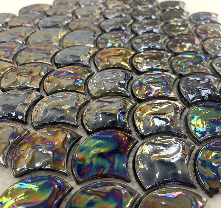 5 PCS Black Rainbow Stained Fish Scale Glass Mosaic YKGT006 Bathroom Kitchen Backsplash Glass Tile - My Building Shop