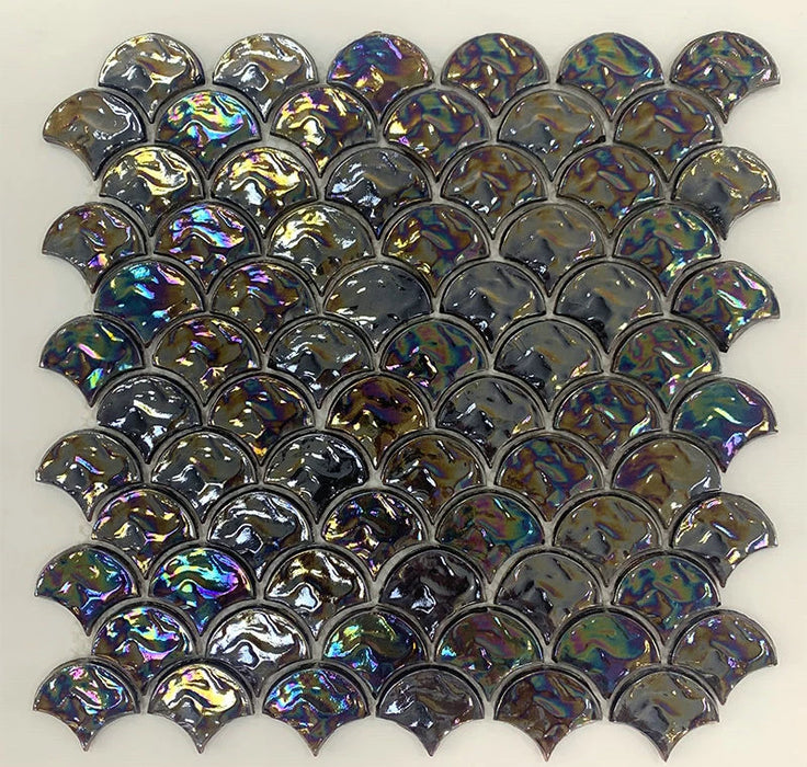 5 PCS Black Rainbow Stained Fish Scale Glass Mosaic YKGT006 Bathroom Kitchen Backsplash Glass Tile - My Building Shop