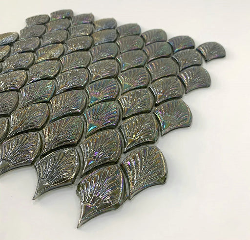 5 PCS Blackish Green Fish Scale Glass Mosaic YKGT002 Kitchen Backsplash Bathroom Wall Tile - My Building Shop