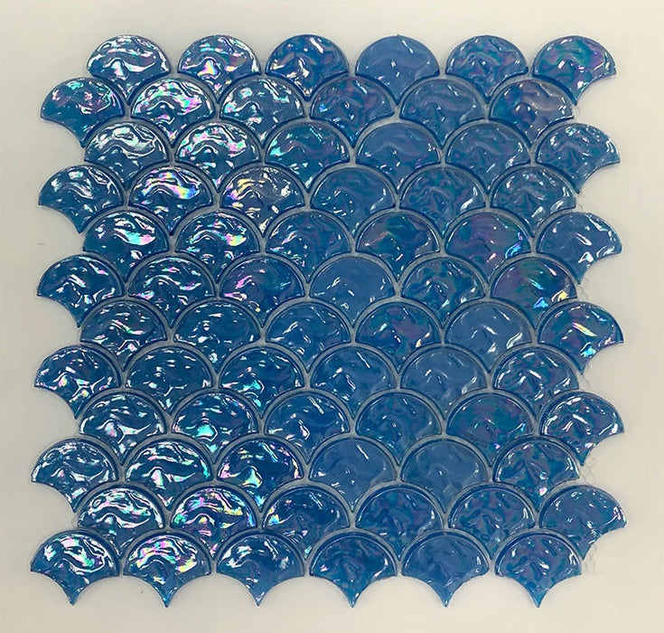 5 PCS Blue Fish Scale Glass Mosaic Tile YKGT004 Kitchen Blacksplash Bathroom Glass Wall Tiles - My Building Shop