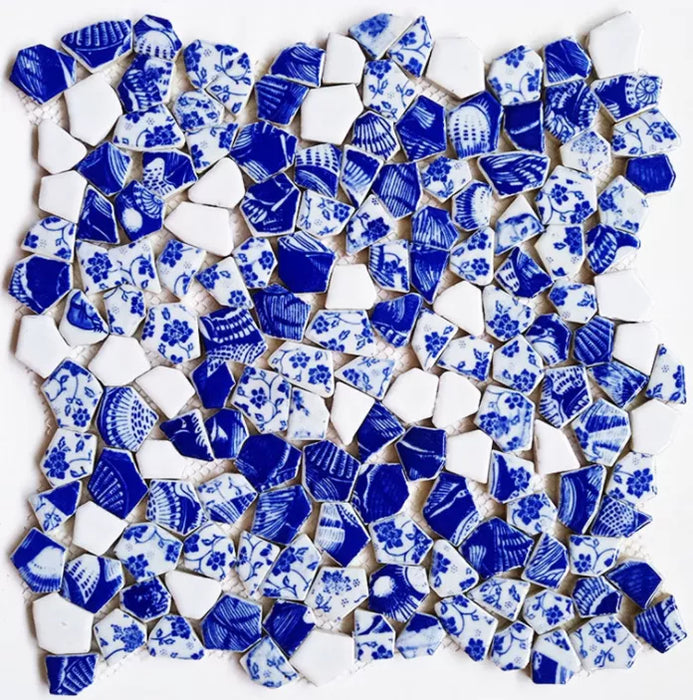 1 PC Blue White Porcelain Ceramic Mosaic Kitchen Backsplash Tile SSD01 Bathroom Wall Flooring Tiles - My Building Shop