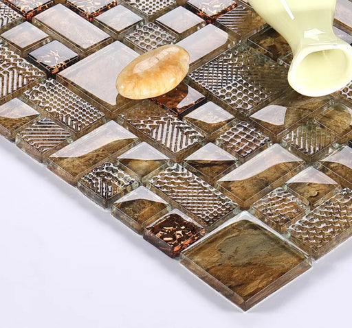 5 PCS Brown Coffee Caramel Glass Mosaic Backsplash Crystal Glass Bathroom Kitchen Wall Tile FT009 - My Building Shop