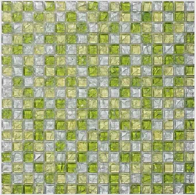 5 PCS Crackle Light Gray Yellow Apple Green Glass Tile Mosaic Kitchen Bathroom Wall Tiles HYM019 - My Building Shop