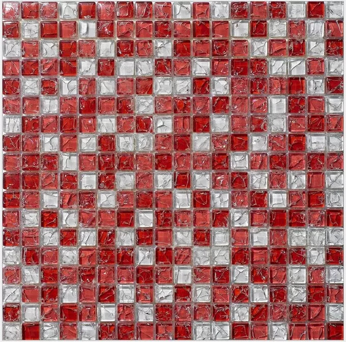 5 PCS Crackle Red White Glass Wall Tile Mosaic Backsplash HYM027 Glass Mosaics Bathroom Tiles - My Building Shop