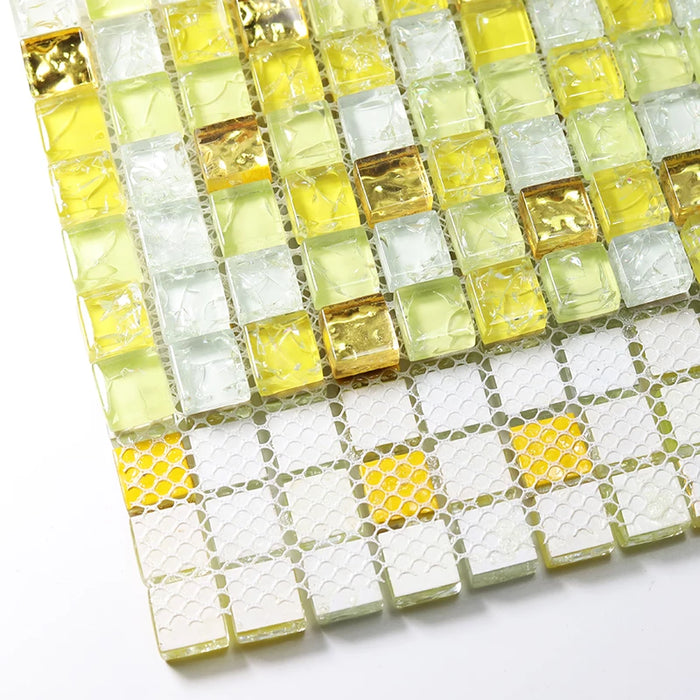 5 PCS Crackle White Yellow Gold Glass Mosaic Tile Backsplash JMFGT2011 Bathroom Glass Wall Tiles - My Building Shop