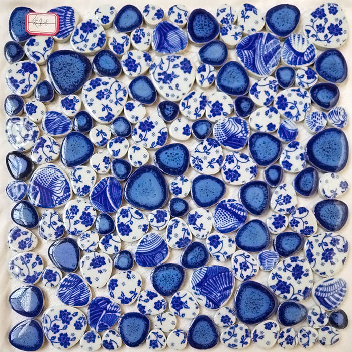 5 PCS Glazed Blue And White Pebble Porcelian Mosaic Kitchen Backsplash Bathroom Wall Flooring Swimming Pool Tile PPMT9245 - My Building Shop