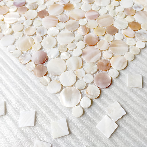 Penny Round Mother Of Pearl Mosaic MOP0937 Natural Shell Wall Backsplash Tile - My Building Shop