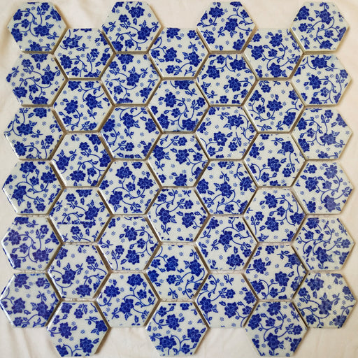 1 PC Glazed Blue White Hexagon Porcelian Mosaic Kitchen Backsplash Bathroom Wall Flooring Swiming Pool Tile PCMT9263 - My Building Shop