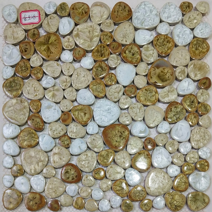 Glazed Beige Brown Mix White Pebble P...
