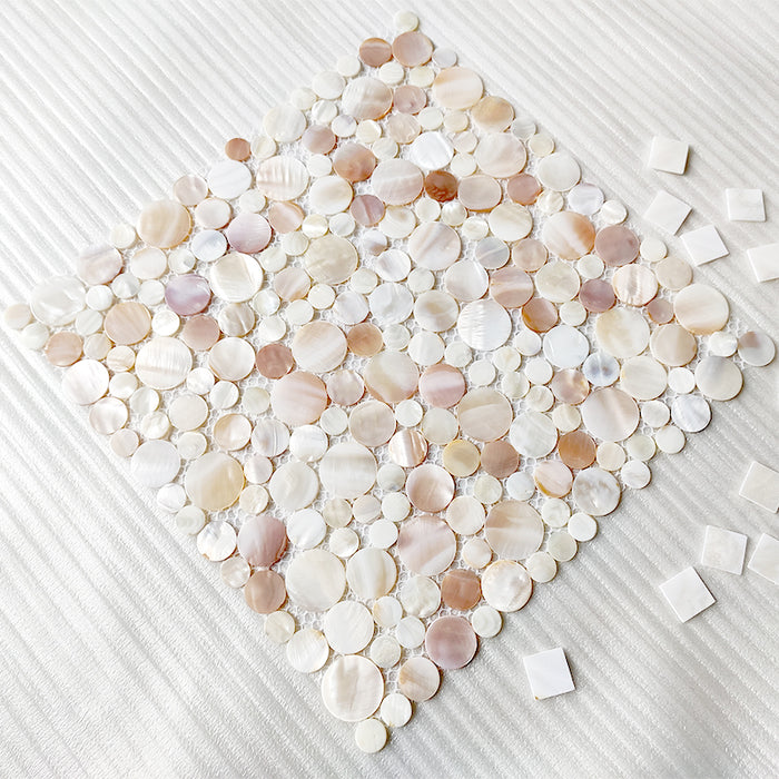 Penny Round Mother Of Pearl Mosaic MOP0937 Natural Shell Wall Backsplash Tile - My Building Shop