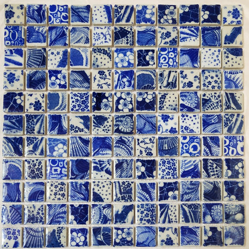 1 PC Blue and White Porcelian Mosaic Kitchen Backsplash Bathroom Wall Flooring Swiming Pool Tile PCMT9242 - My Building Shop