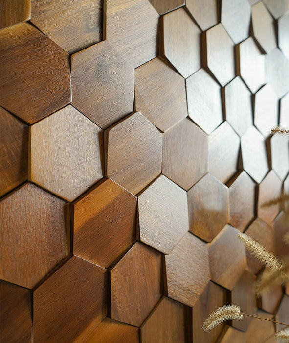 1 PC Hexagon Black Walnut Natural Solid Wood Mosaic Kitchen Backsplash Bathroom Wall Tile NWMT09057 - My Building Shop