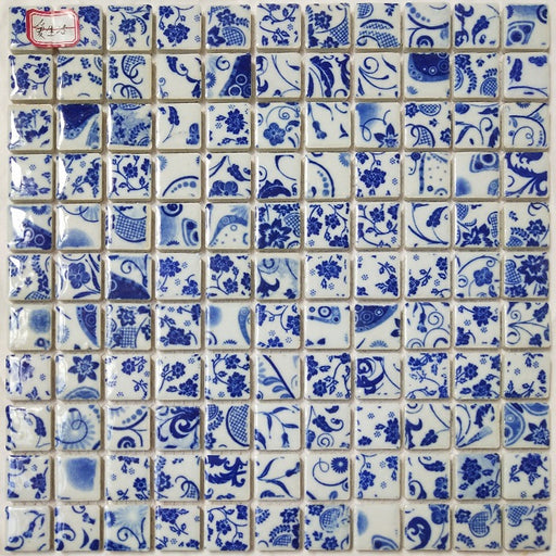 1 PC Blue White Porcelian Mosaic Kitchen Backsplash Bathroom Wall Flooring Swiming Pool Tile PCMT9244 - My Building Shop