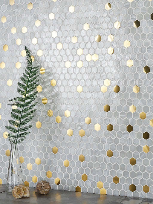 Self Adhesive Gold Glass Mirror Tile Backsplash Brushed Metal Alunimum  Bathroom Mosaic Wall Tiles JYX001 