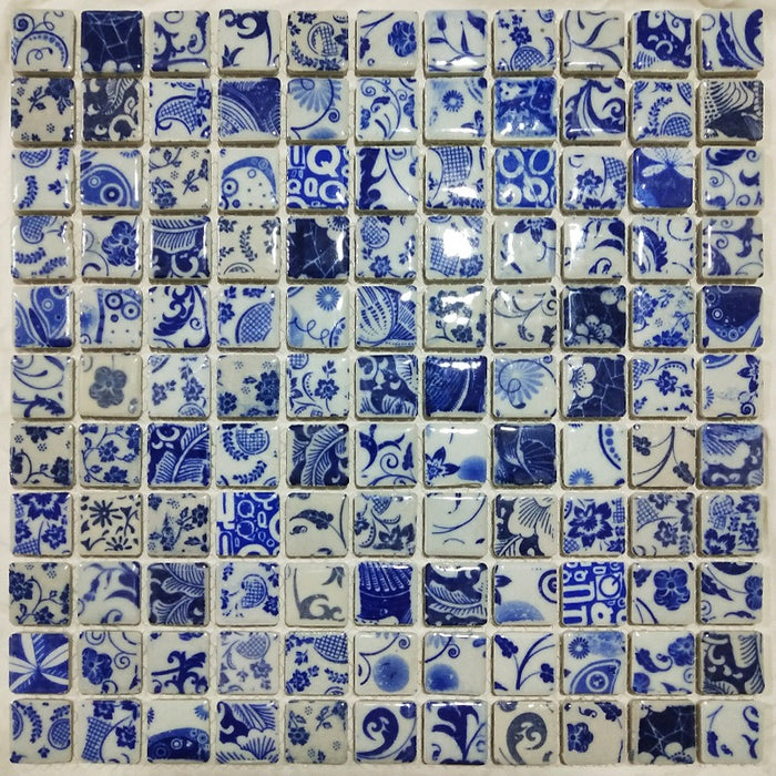 1 PC Blue and White Porcelian Mosaic Kitchen Backsplash Bathroom Wall Flooring Swiming Pool Tile PCMT9246 - My Building Shop