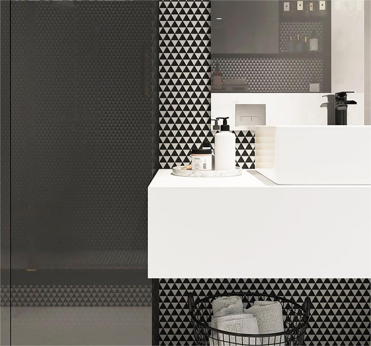 Triangle Black Mix White Glass Mosaic Bathroom Kitchen Wall Back Splash Floor Tile CGMT2136 - My Building Shop