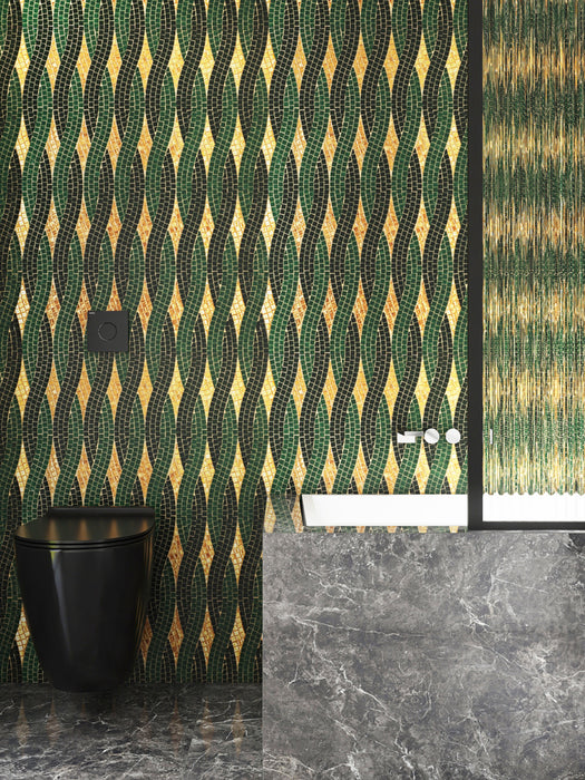Moroccan Olive Green Mix Gold Glass Mosaic Kitchen Backsplash Bathroom Cylinder Hand Cut Background Wall Tile SAT001 - My Building Shop