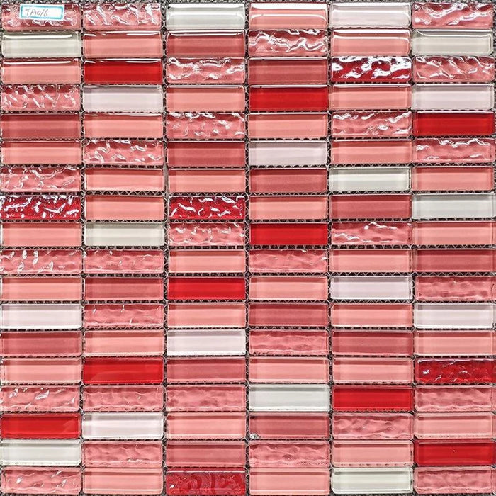 5 PCS Red Pink White Glass Mosaic Bathroom Wall Tile JMFGT059 Crystal Glass Kitchen Backsplash Tiles - My Building Shop