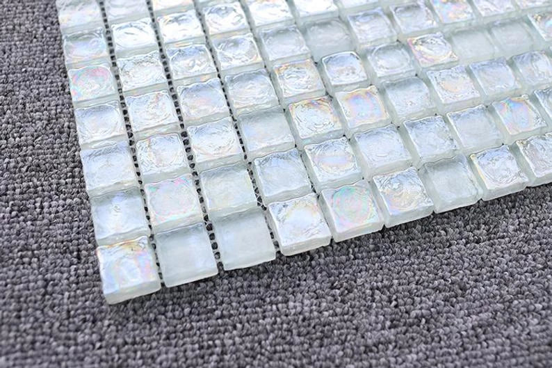 5 PCS Sugar White Crystal Glass Mosaic Tile Backsplash CGMT1919 Rainbow Stained Glass Mosaic Bathroom Kitchen Wall Tiles - My Building Shop