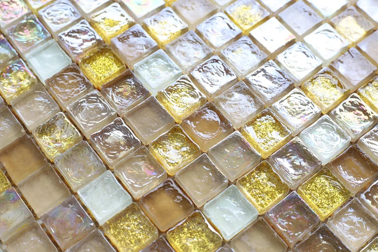 5 PCS Sugar White Yellow Gold Glass Mosaic JMFGT2003 Bathroom Wall Kitchen Backsplash Glass Tile - My Building Shop