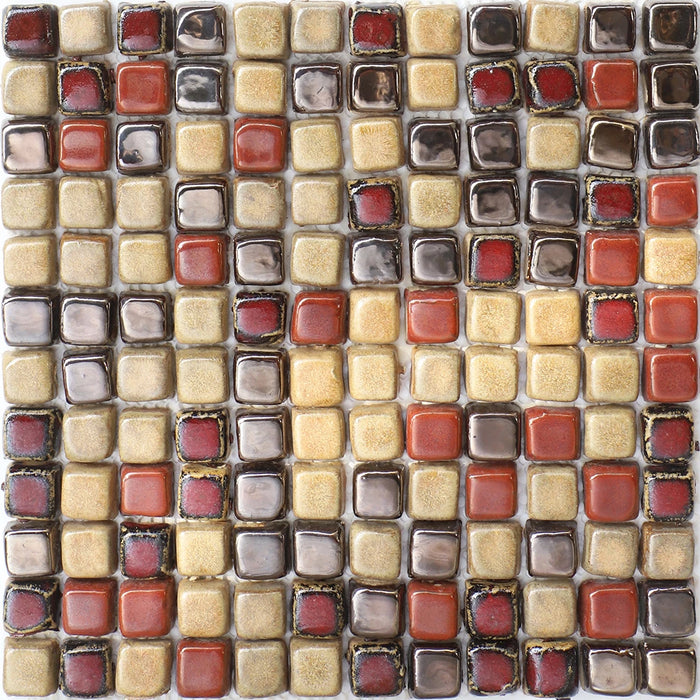 1 PC Yellow Beige Brown Red Ceramic Porcelain Mosaic Tile For Kitchen Bathroom Backsplash Wall JMFGT2040 - My Building Shop