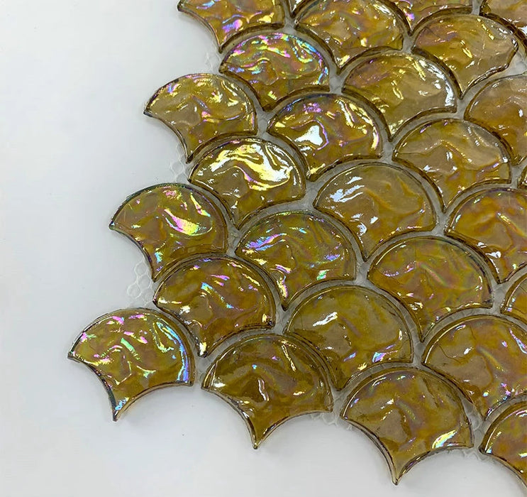 Yellow Fish Scale Pattern Yellow Fish Scale Glass Mosaic Wall Tile Backsplash YKGT005 Kitchen Ba ...