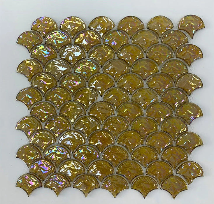 5 PCS Yellow Fish Scale Glass Mosaic Wall Tile Backsplash YKGT005 Kitchen Bathroom Glass Tiles - My Building Shop