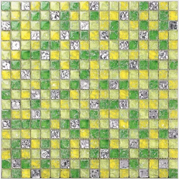 5 PCS Yellow Green Silver Glass Mosaic Tile Kitchen Bathroom Shower Room Crackle Glass Wall Tiles HYM006 - My Building Shop