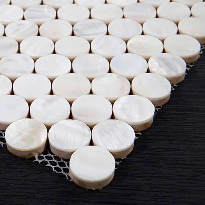 Shell Tile Round 8mm Thickness Penny Round Natural Sea Shell Mosaic Kitchen Backsplash ...