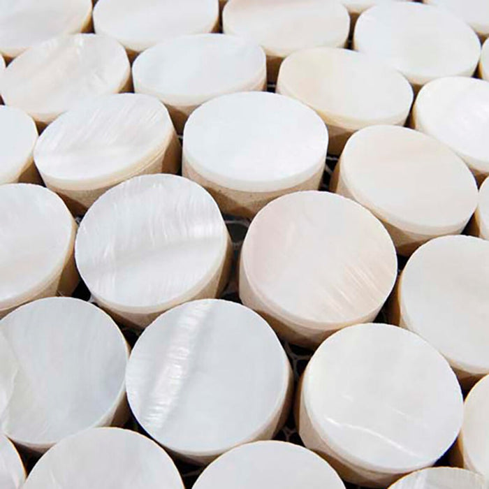 8mm Thickness Penny Round Freshwater Shell Mosaic White Mother Of Pearl Tile MOP130 Bathroom Seashell Wall Tiles - My Building Shop