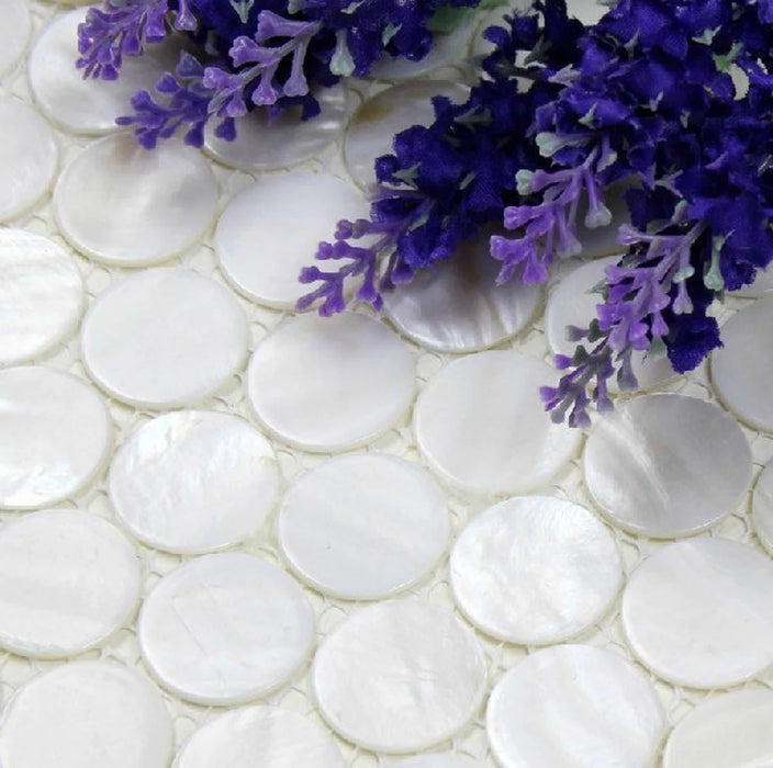 Penny Round White Mother of pearl shell mosaic backsplash tile MOP051 mother of pearl bathroom wall tiles - My Building Shop