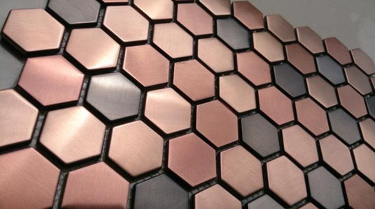 Hexagon brushed metal mosaic wall tiles backsplash SMMT055 rose gold b