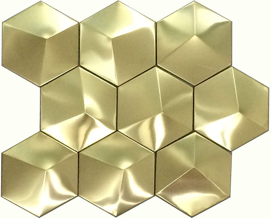 11 PCS Hexagon Brushed Gold Metal Mosaic SMMT09073 Metallic Stainless Steel Wall Backsplash Tile - My Building Shop