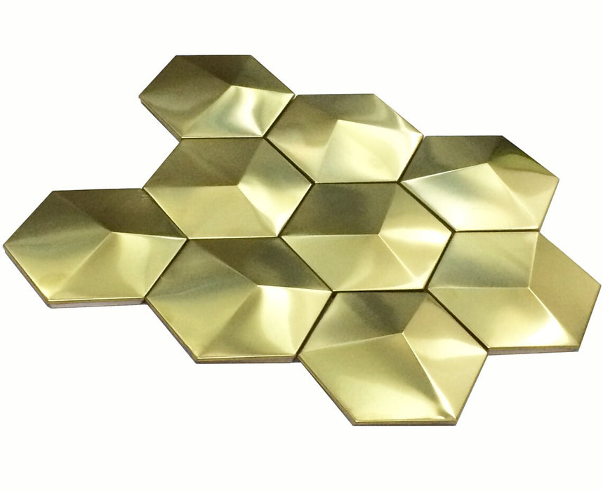 Hexagon Brushed Gold Metal Mosaic SMMT09073 Metallic Stainless Steel W
