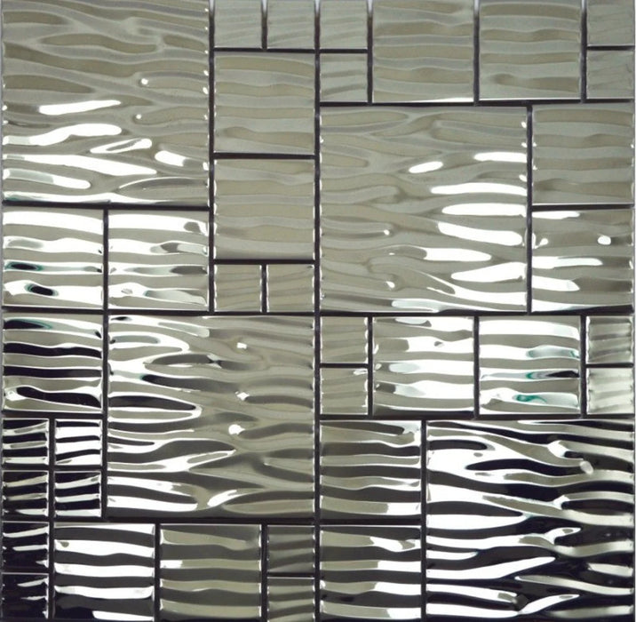 11 PCS Silver metal mosaic stainless steel kitchen wall tile backsplash SMMT013 3D waved metallic mosaic tiles - My Building Shop
